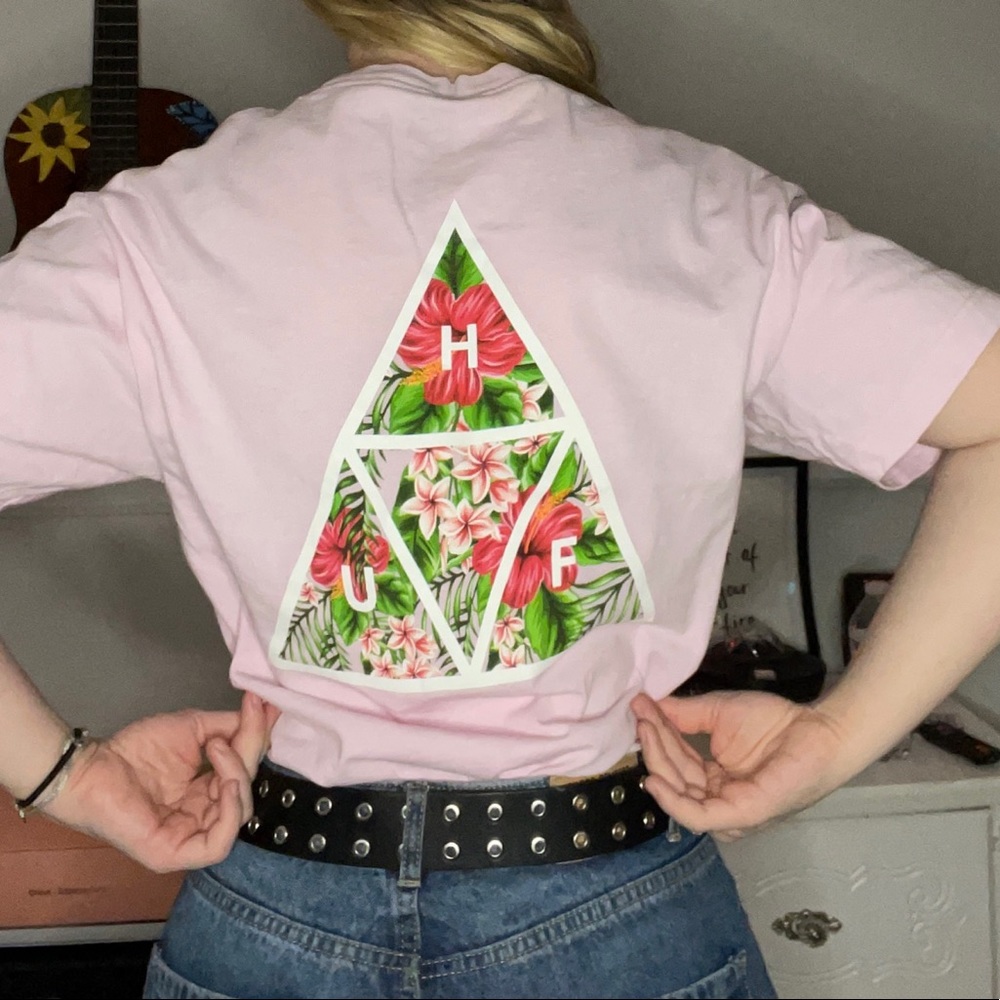 Pink HUF tee w/ floral prints